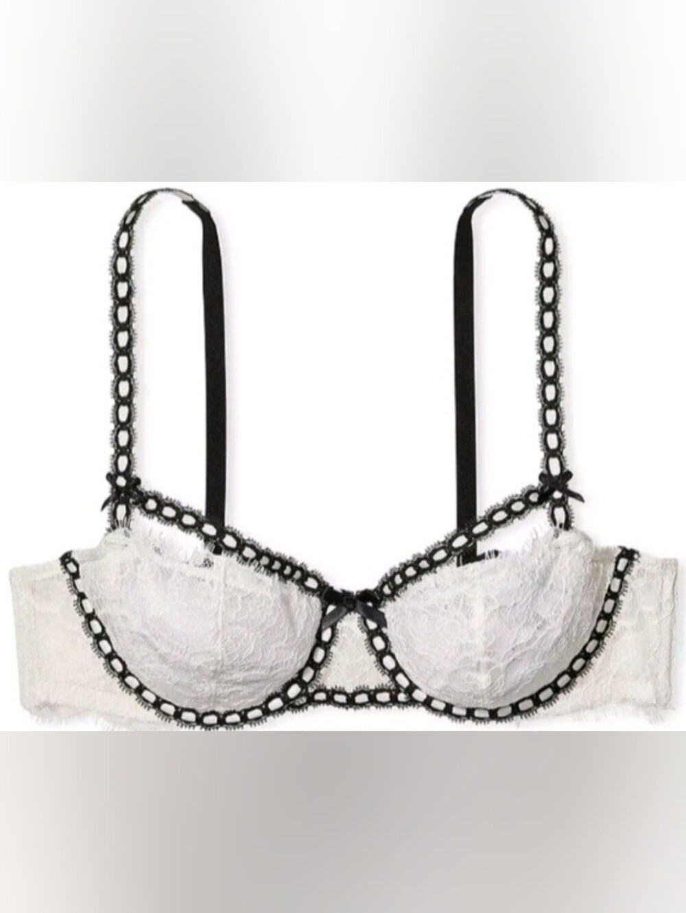 32D3 VS Dream Angels Wicked Unlined Lace Black Ribbon Slot Balconette Bra